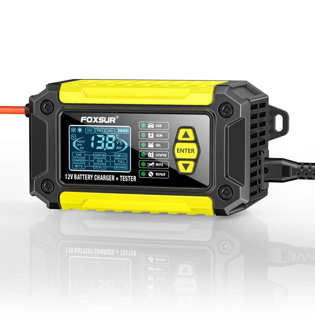 Автомобильное зарядное устройство для аккумулятора 12 В 2 в 1 интеллектуальный тестер аккумулятора зарядное устройство для ремонта автомобиля ЖК-дисплей AGM LiFePO4 свинцово-кислотный