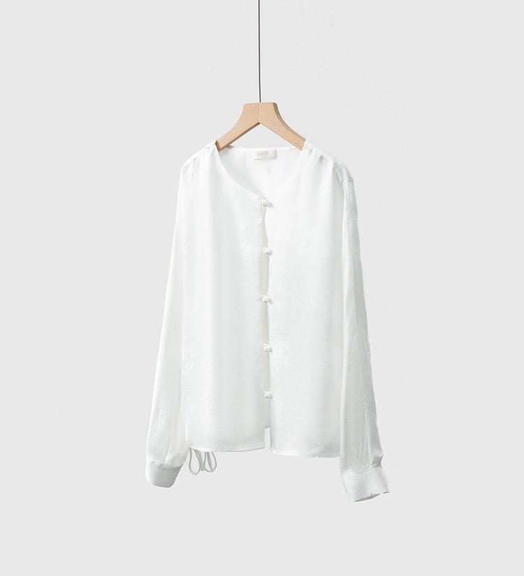 22 Муми Двухслойный шелковый креп «Бамбуковые тени на ветру» Кардиган-рубашка с длинными рукавами-дольман и кулиской