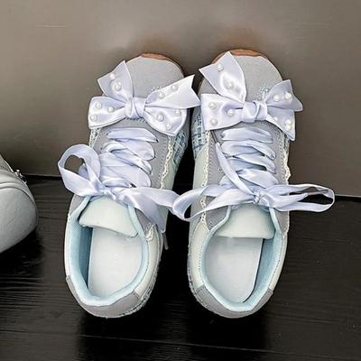 Модные Горячие Продажи Толстоподошвенные 2025 Жемчужные Расшитые Милое Сердце Повседневные Спортивные Туфли Женские Туфли-балетки с Бантом Женские Zapatillas De Mujer