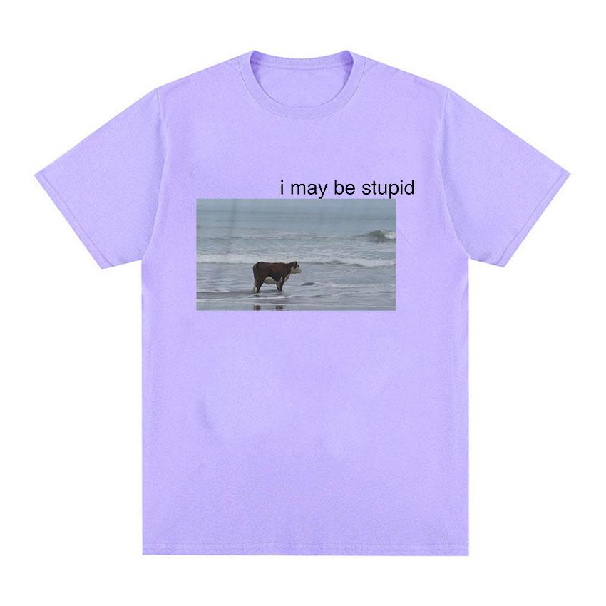 Футболка с забавными мемами «Я могу быть глупой коровой на пляже», мужская модная футболка с круглым вырезом и короткими рукавами, повседневные уютные хлопковые футболки большого размера