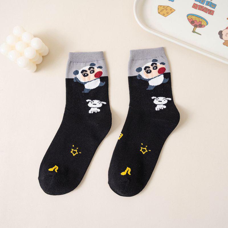 Women's Cute Anime Cartoon Combed Cotton Socks - Korean Style, Colorful Mid-Length