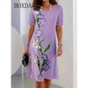 Модное элегантное женское платье размера плюс 8XL 9XL с коротким рукавом и круглым вырезом, повседневное платье для отдыха, платье большого размера с цветочным принтом и трапециевидной формой