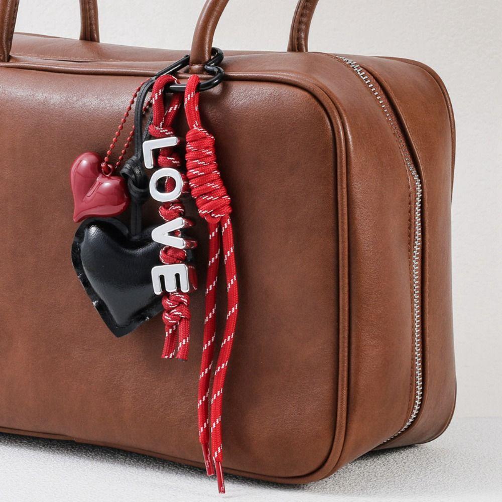 English Letter Braided Rope Car Keyrings PU Love Rope Bag Charm  Kids Gifts
