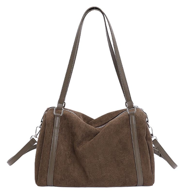 2025 Suede Boston Bag: High-End, Large Capacity One-Shoulder Crossbody
