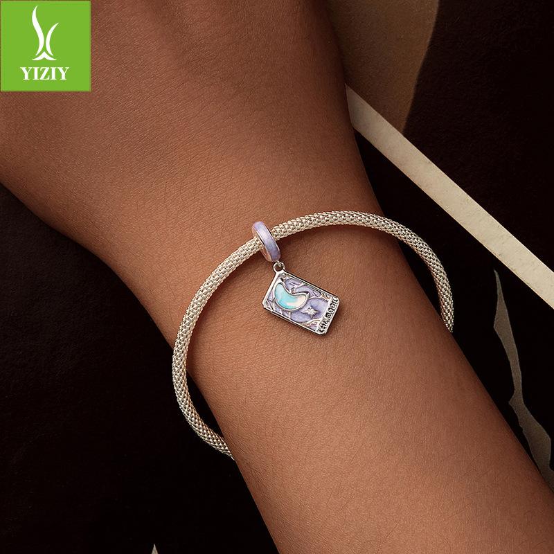 Романтический кулон Таро «Пурпурная луна», браслет из серебра S925 с бусинами «Сердце мечтательной девушки».