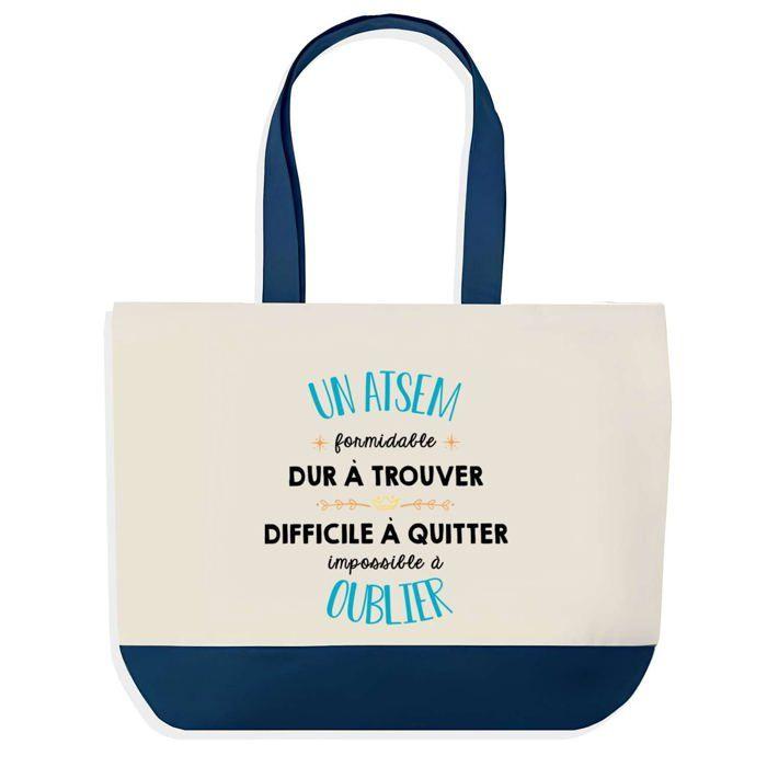 Tote bag - PLANETEE - Un ATSEM Formidable - Fond bleu - Coton - 40 x 45 cm
