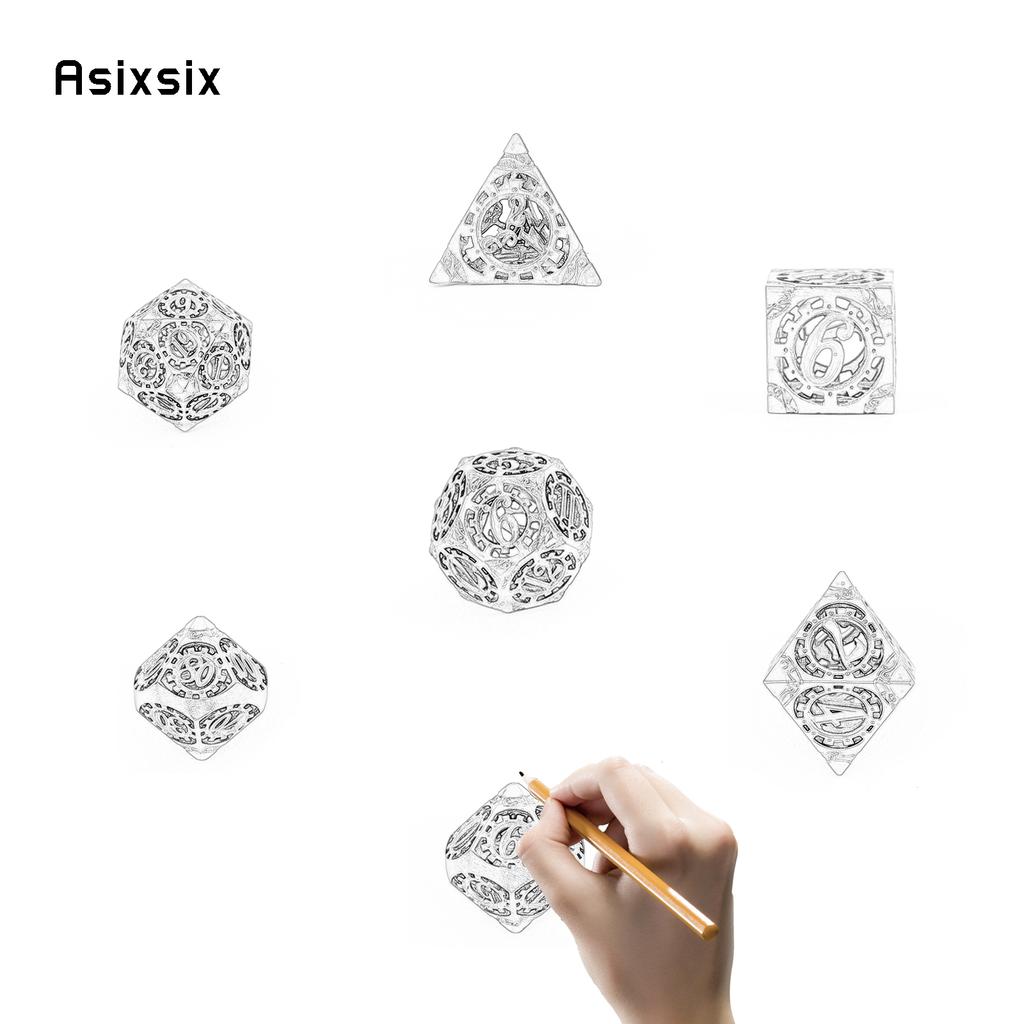 7 Pcs Black Red Gear Wheel Metal Dice Hollow Metal Polyhedral Dice Set Suitable for Role-Playing RPG Board Game Card Game