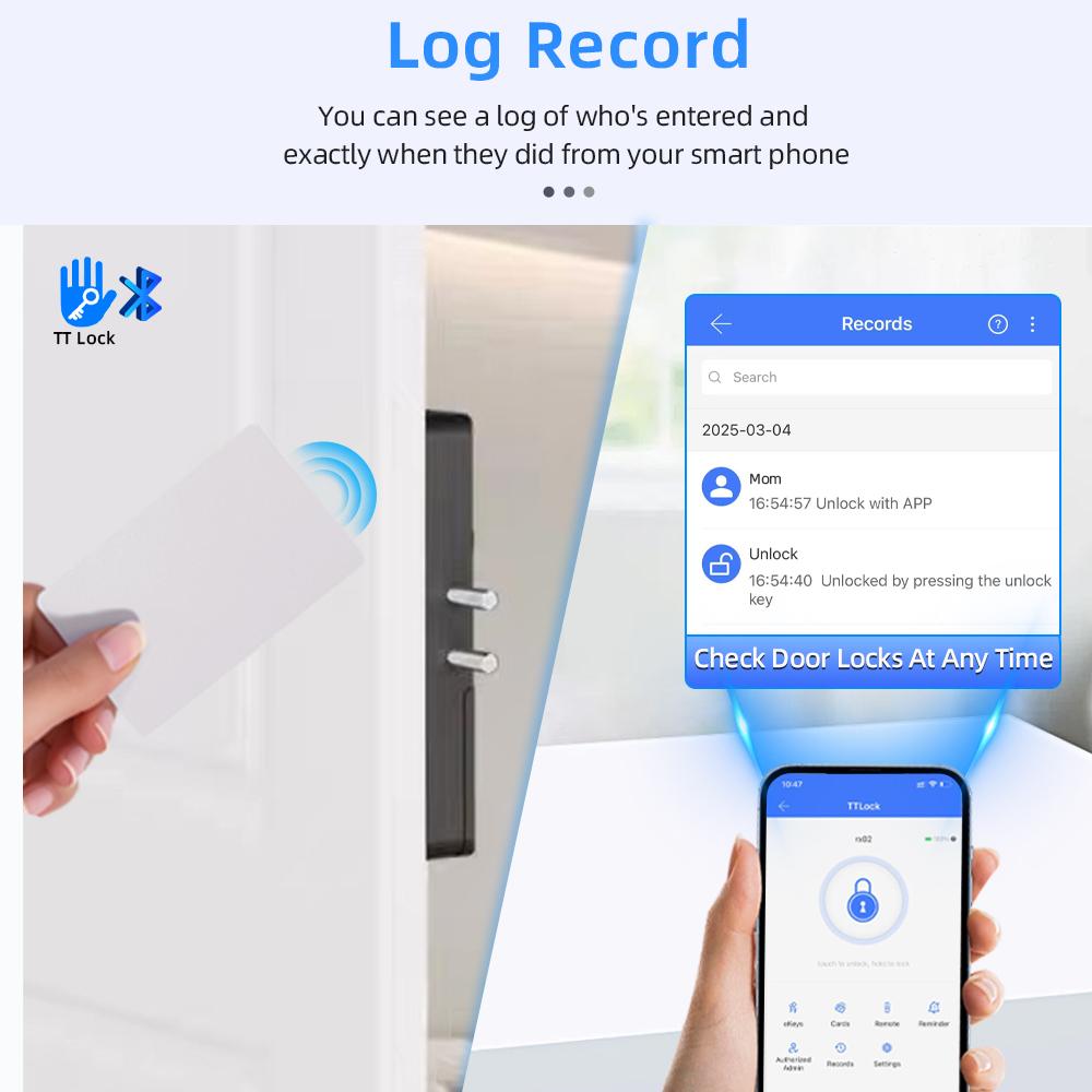 RAYKUBE RX02 Умный замок для двери без сверления, TT Lock Bluetooth, невидимый, для помещений, с поддержкой карты 13.56 IC / Приложение TT Lock / Удаленное управление разблокировкой