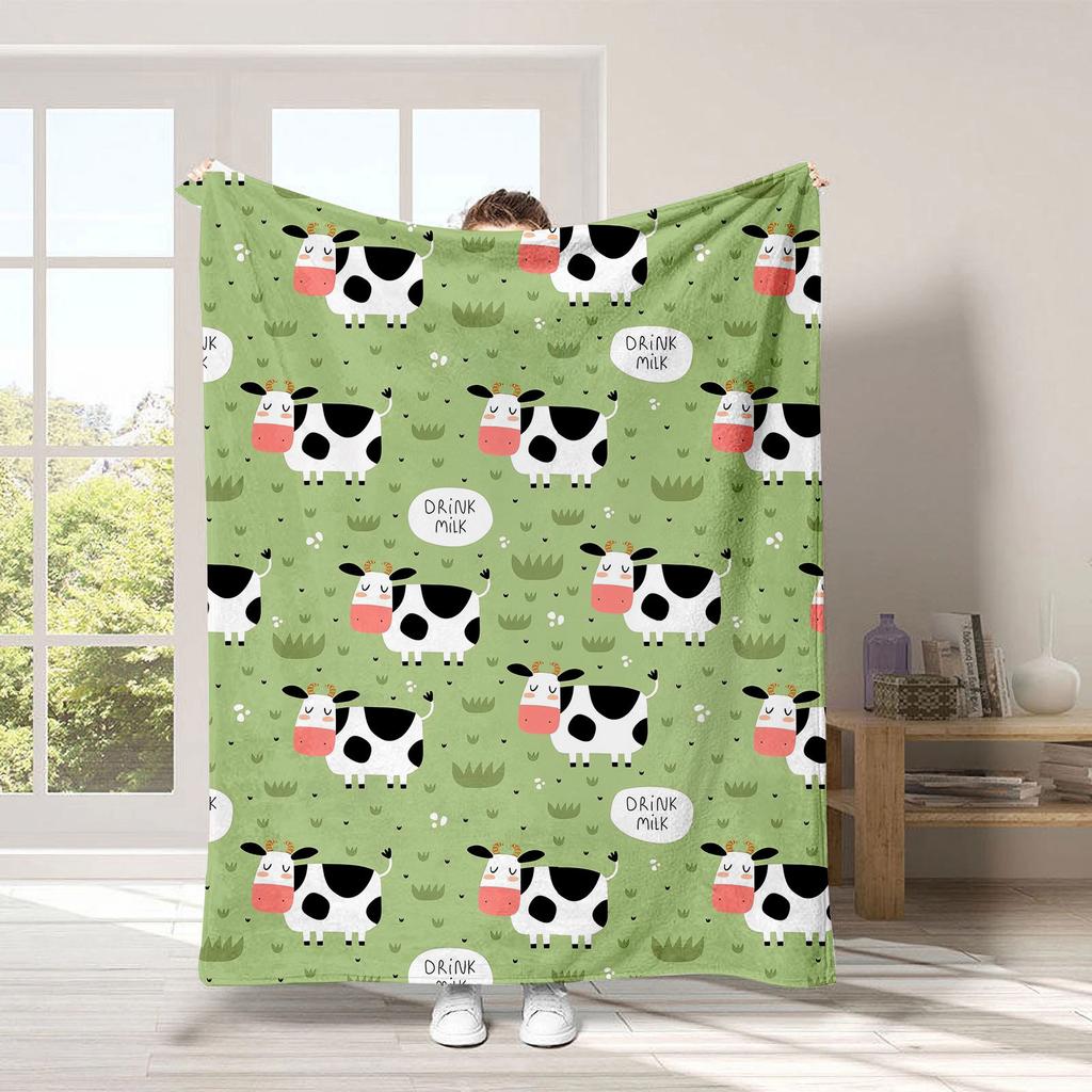 Cute Strawberry Cow Printed Blanket for Sofa Bed Travel Camping Living Room Office Conditioning Blanket for All Seasons Gifts