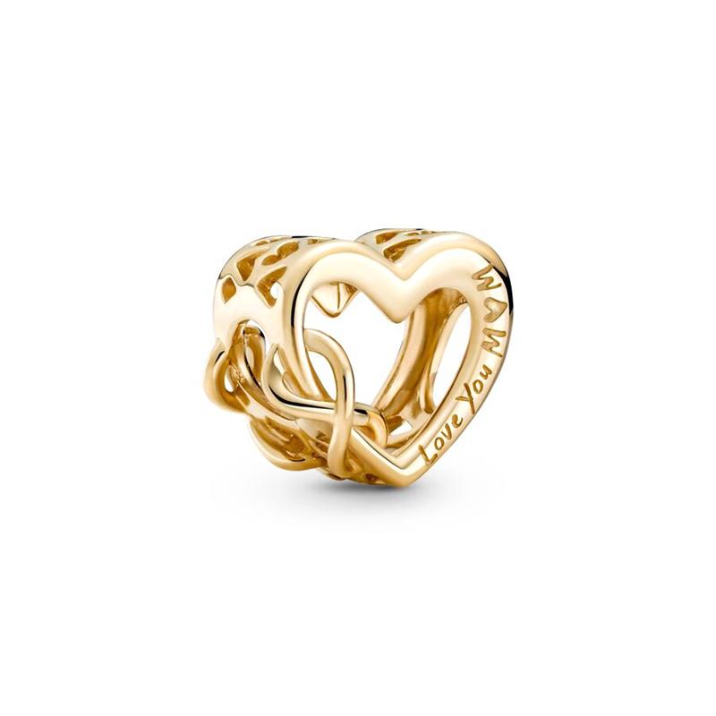 Sparking Gold Heart Clip Family Tree Dangle Charm Beads Fit Snake Silver Bracelet Necklace Beads For Diy Jewelry Women Gift