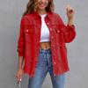 Womens Denim Jacket Button Down Shirts Distressed Frayed Coat With Pockets