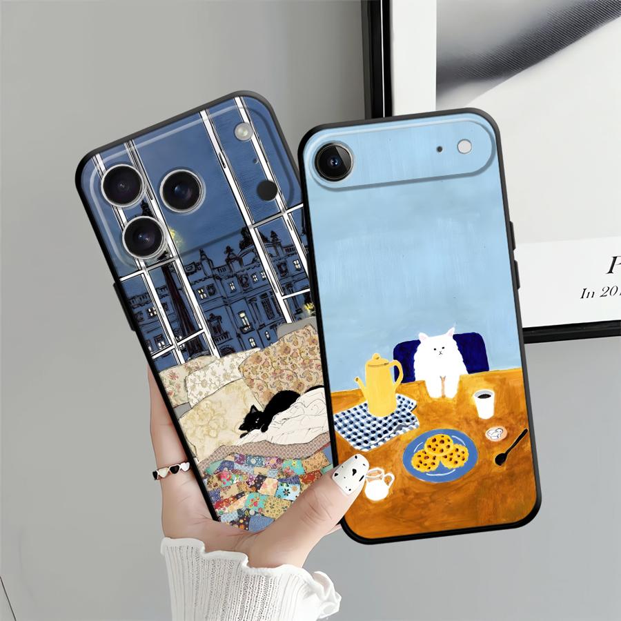 Мультяшный чехол-кошка для Apple iPhone 17 Pro Max 11 13 12 16 14 15 Pro 7 8 XR XS MAX Air Funda Чехол для телефона