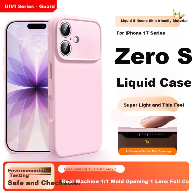 DIVI Zero-Feel LiquidIPhone 17 Case, Full Protection Shockproof Anti-Scratch Anti-Shock Skin-Friendly Liquid Silicone Soft, Ultra-Thin Pink