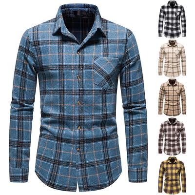 Мужская повседневная верхняя блузка большого размера с длинным рукавом, фланелевые рубашки в клетку с рисунком