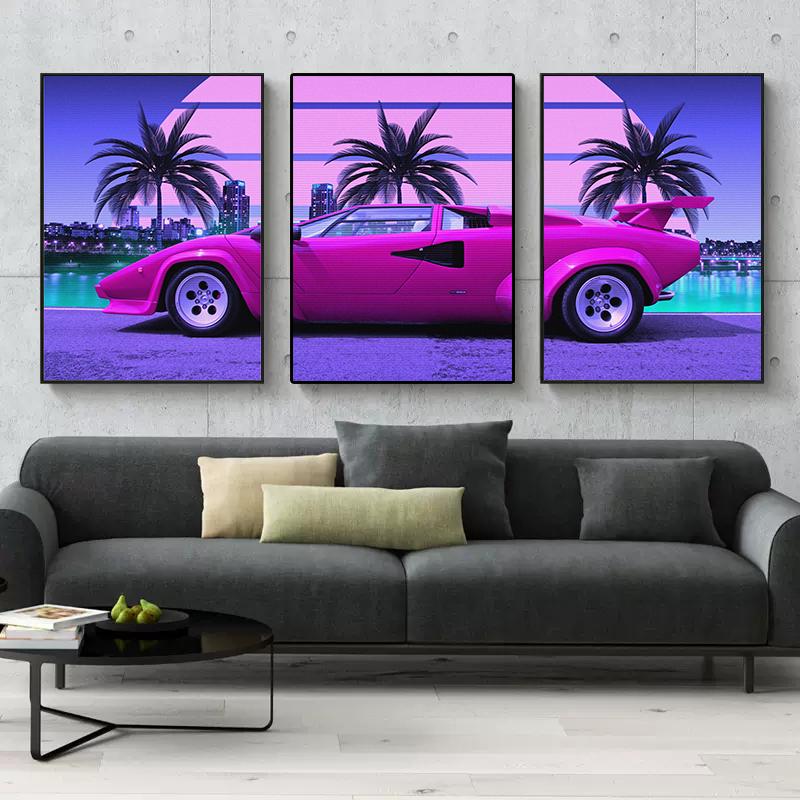 Несколько штук Synthwave Countach Retrowave автомобильные постеры, холст, картина, настенная картина для гостиной, украшения дома