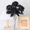 3pcs Black Rose Bouquet For Halloween Decor Set Spooky Mood Artificial Flowers Black Rose Halloween Decor Haunted Houses