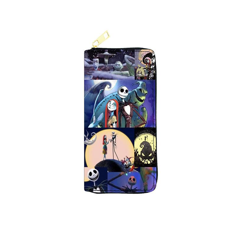 Nightmare Before Christmas PU Leather Long Zip Wallet for Women, Single Zipper Clutch Bag, Makeup Pouch, Jack Skellington Print, Black 3pcs
