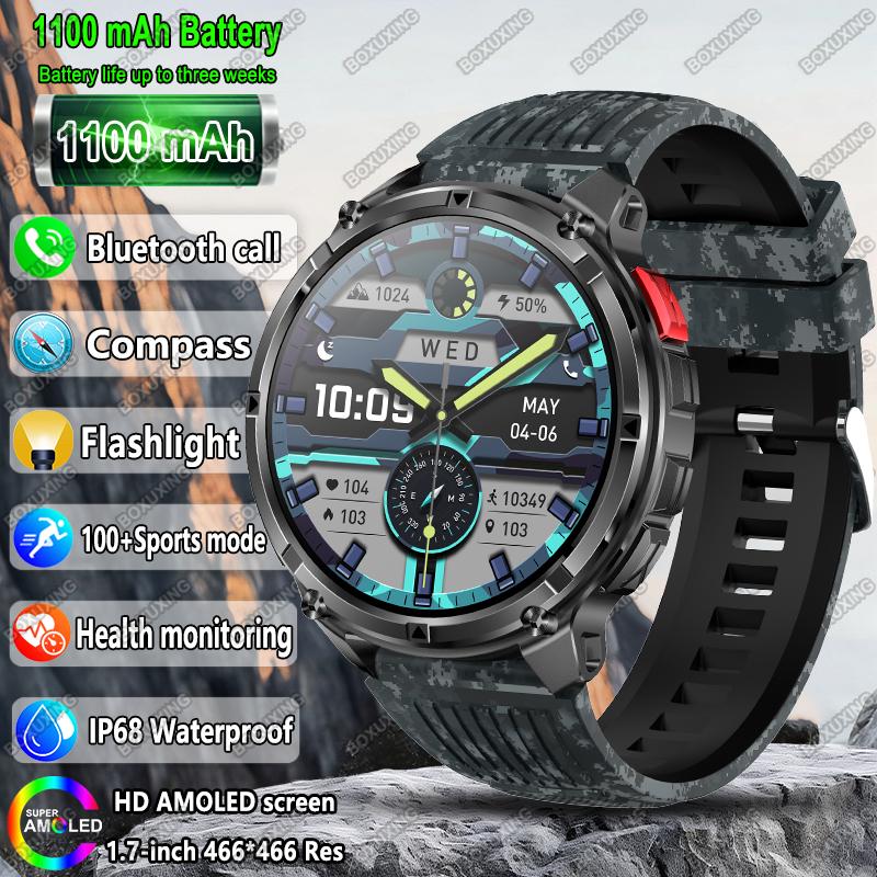 Новые умные часы Military T-Rex 3 для мужчин, батарея 1100 мАч, AMOLED, водонепроницаемость IP68, компас для улицы, Bluetooth-вызовы, спортивные умные часы