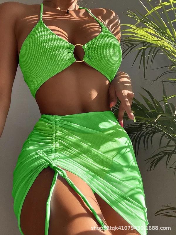 Бикини 2022 Юбка Купальник Женский Холтер Стринги Комплект из 3 предметов Сексуальный купальный костюм Купальный костюм с высокой талией Купальники Сексуальное бикини