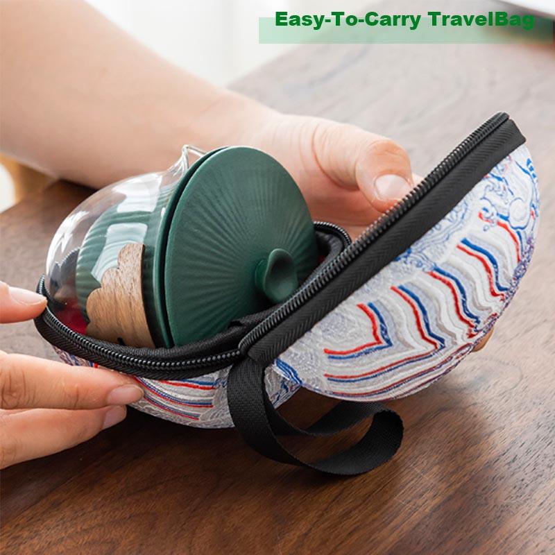 BORREY керамический портативный дорожный чайный набор кунг-фу, один горшок, две чашки, стеклянная чаша с защитой от ожогов, чайный сервиз для путешествий на открытом воздухе, чайный сервиз