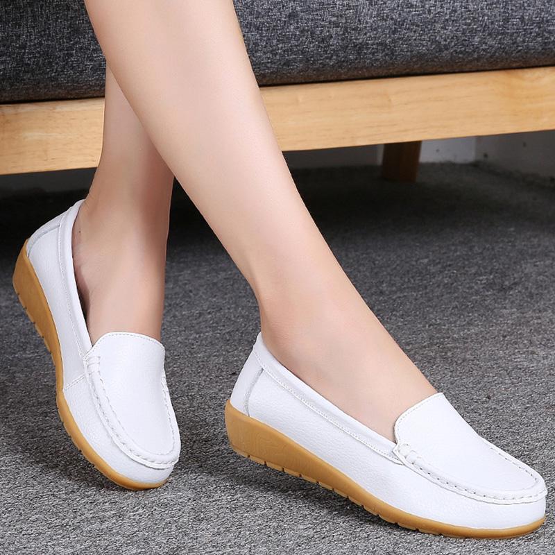 Мода 2024 года Новые Туфли Женские Плоские Белые Женские Кожаные Туфли Слипоны Женские Платформы Удобные Лоферы Zapatos De Mujer Женские