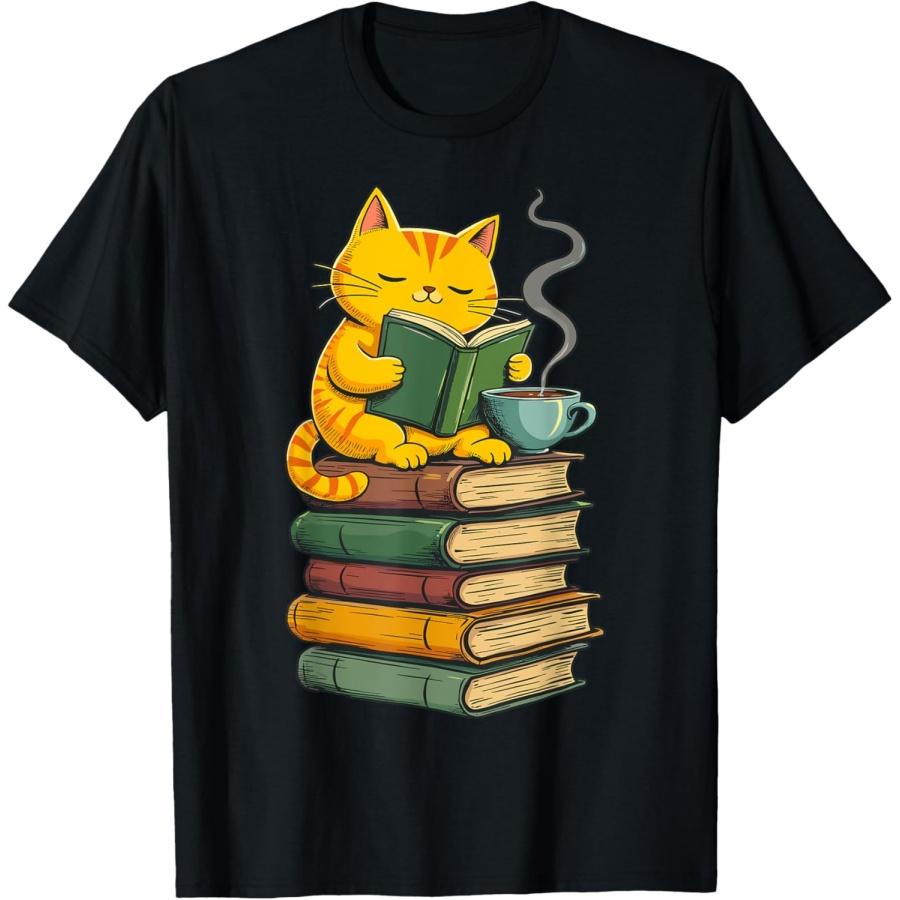 Милые кошки Любитель Кофе Книги Учитель Библиотекарь Кошка Футболка