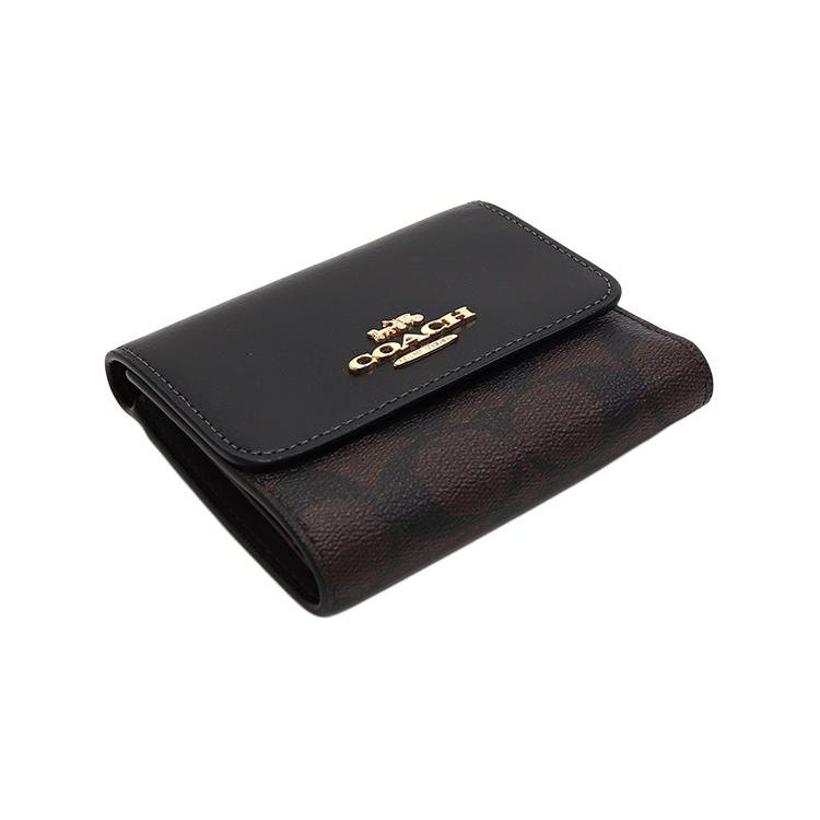 Coach Тройное портмоне 11 Classic Monogram На кнопке Холст и кожа Держатель для карт Кошелек Маленький женский кошелек Коричневый Черный CE930-IMAA8