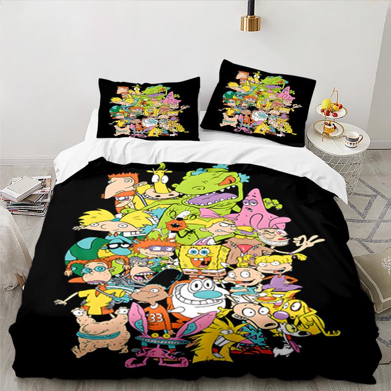 3PCS Rugrats Bedding Set Printed Duvet Cover Closure Includes 1 Duvet Cover & 2 Pillowcases for All Seasons Bedroom Decor