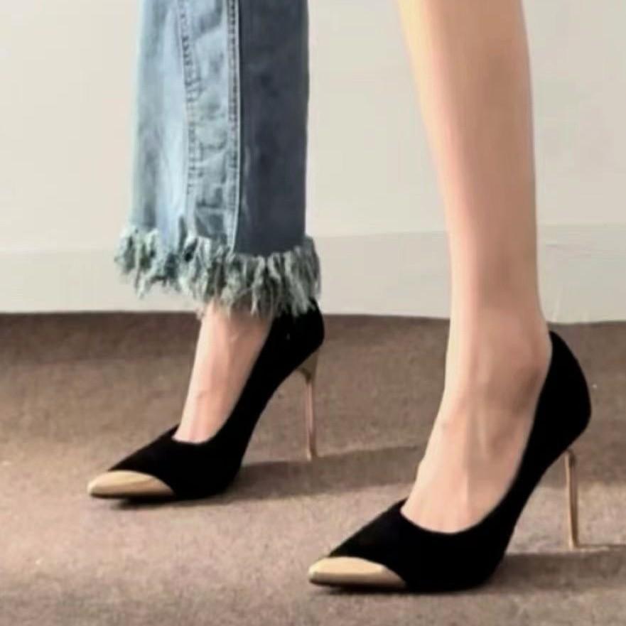 Черные замшевые туфли на высоком каблуке из металла, женские туфли на тонком каблуке 2025 года, новые туфли для банкета, для пожилых людей, Imperial Sister, с заостренным носком