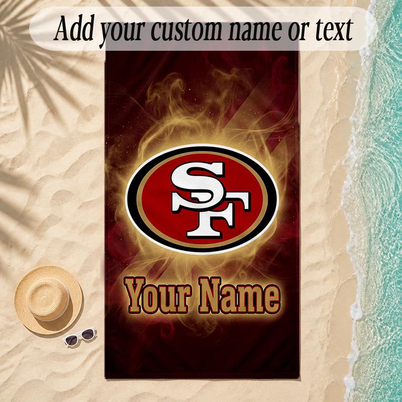 Beach TowelSan Francisco 49ers Custom Name Text Personalized Soft Towel for Beach Pool Indoor Home Decor Gift