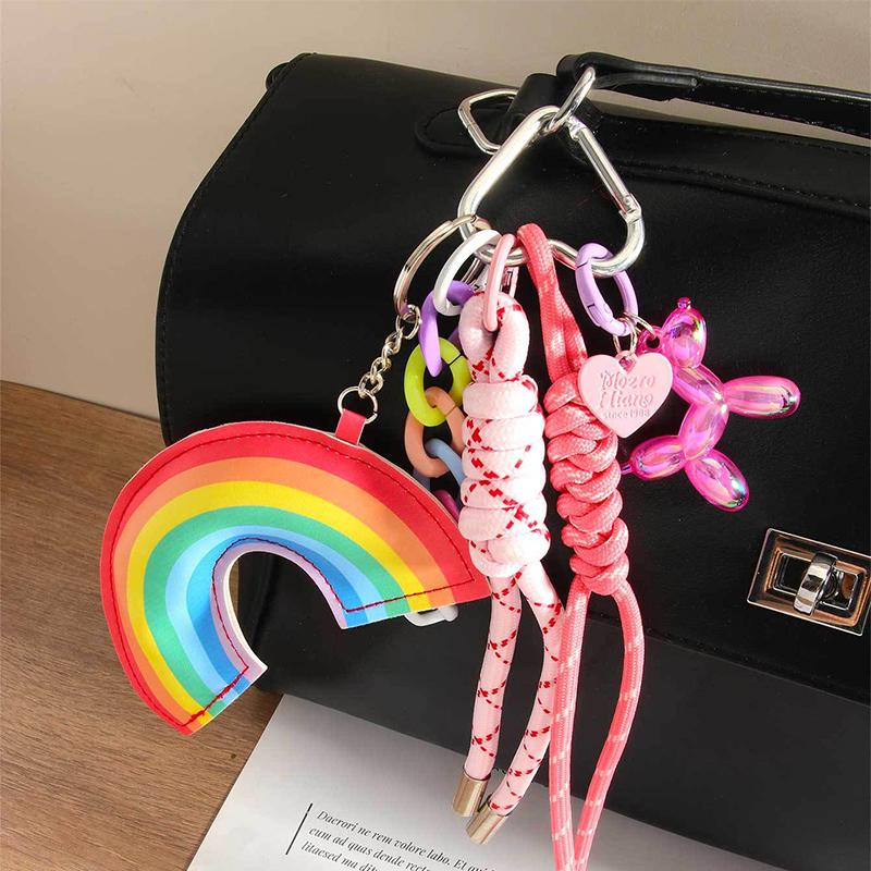 Starfish Bag Pendant Cute Leopard Bear Rainbow Leather Decorative Keychain Fashion Braided Rope Bag Gift All-purpose Accessory