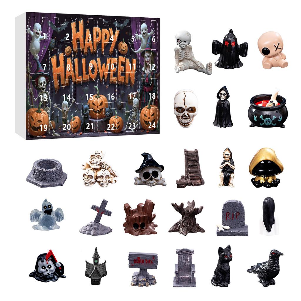 2026 Advent Calendar Halloween Surprise Gifts Box Scary Resin Dolls Ornaments 24 Days Countdown Calendars For Party Decorations