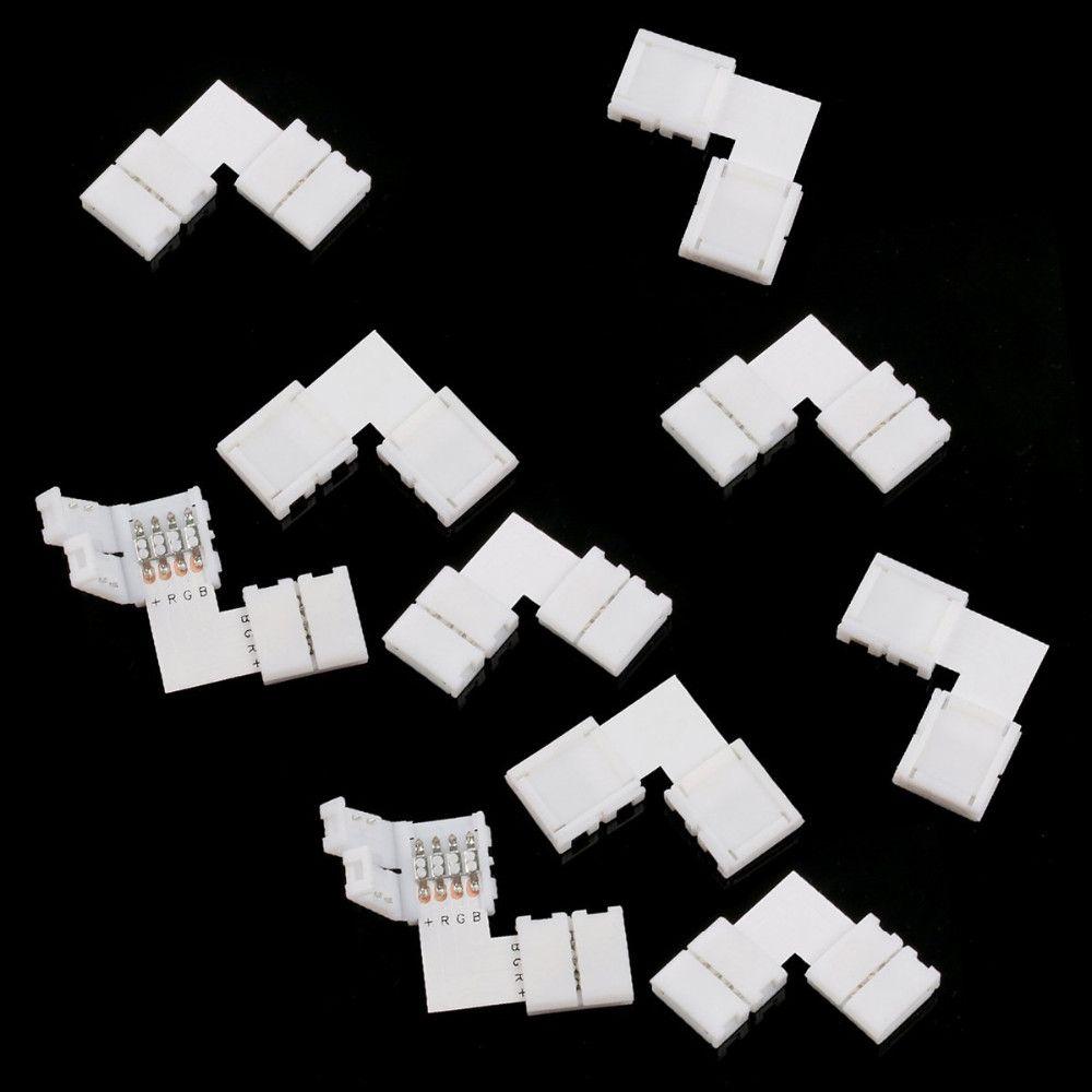 10Pcs 4Pin Corner Splitter LED Strip NO Soldering Light Connectors RGB 5050