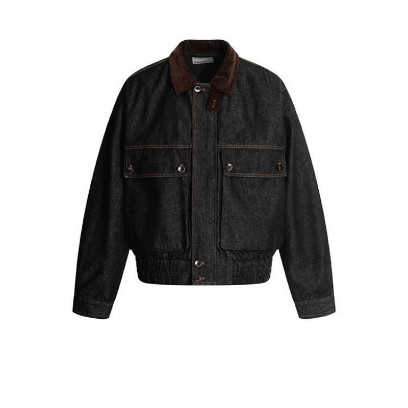 Mens Oversized Washed Denim Jacket Casual Workwear Style Fall 2026 Loose Fit Black