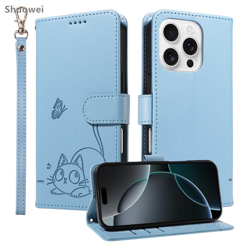 Case for Samsung Galaxy S7 Edge S8 S9 S10 E S20 Lite S21 Plus FE Ultra 2022 Leather Flip Phone Casing Bag with Wristlet Strap