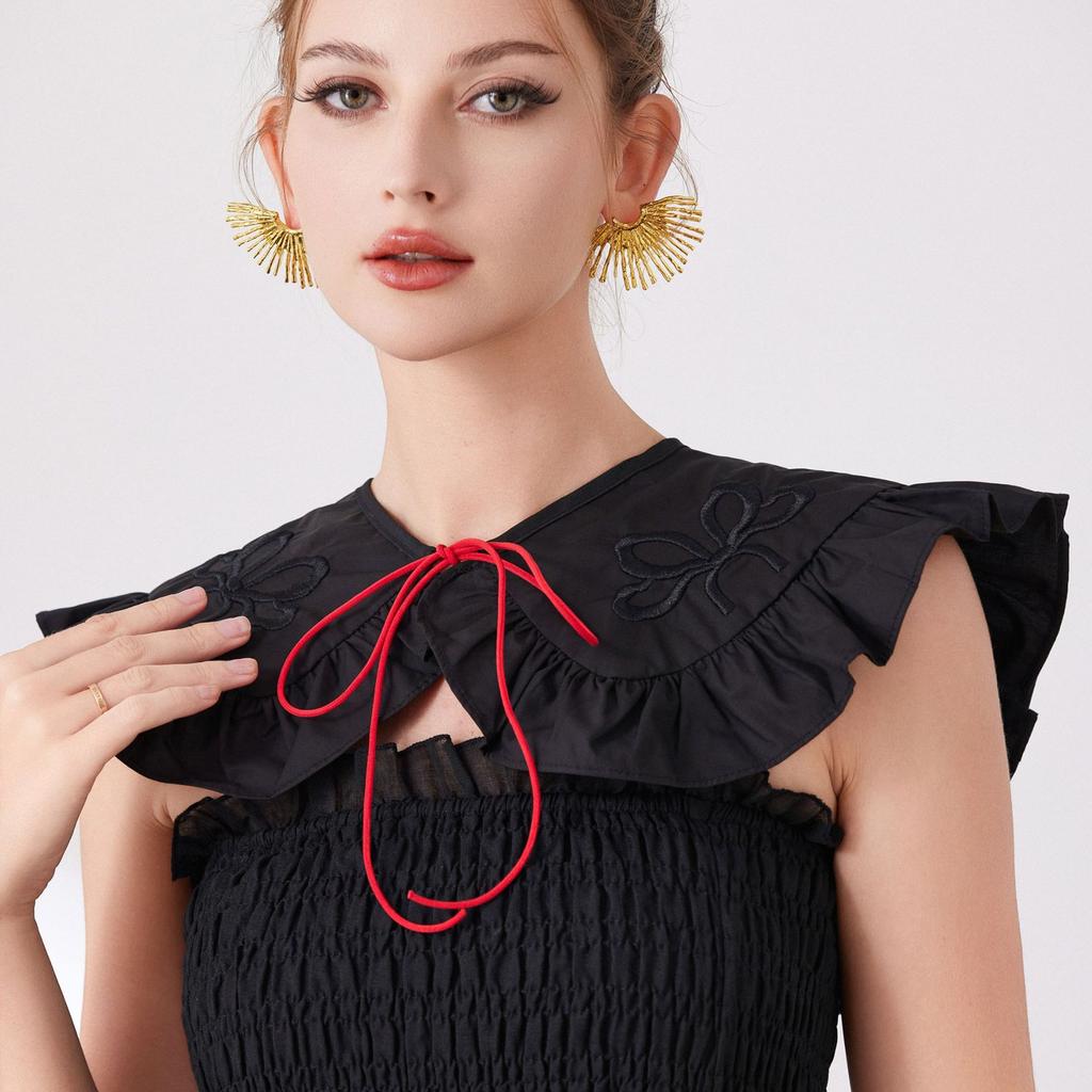 Black Bowknots Fake Collar Shoulder Wraps for Womens Removable Wedding Party Shirt False Detachable Collar Ties