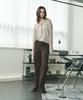ROIROI Loose Fit Tencel Henley Neck Long Sleeve Tee - Khaki