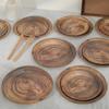 10 шт. Круглая одноразовая тарелка Винтажный бумажный поднос для еды Имитация дерева Одноразовая тарелка Пикник