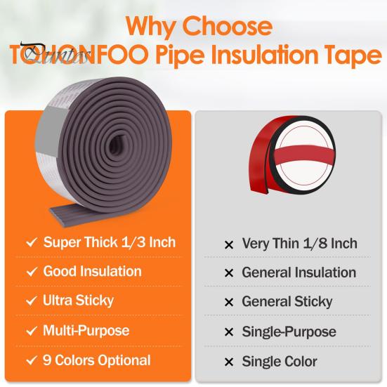 1 рулон изоляционной ленты для наружных труб. Устойчивая к атмосферным воздействиям изоляционная лента из пеноматериала для водопроводных труб. Холодостойкая защитная лента для труб.