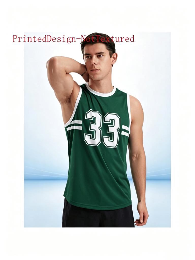 Green basketball vest No. 33 sleeveless summer breathable cool and comfortable white stripes