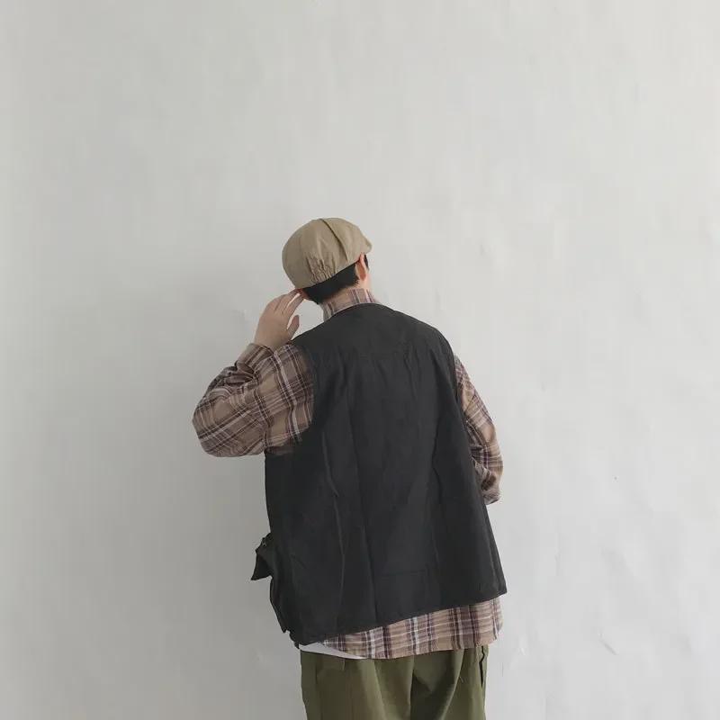 Жилет унисекс в японском ретро-стиле для спецодежды - осенняя тонкая, свободная, функциональная куртка с множеством карманов