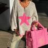 Women Plus Size Long Sleeve V Neck Star Pattern Knit Sweater