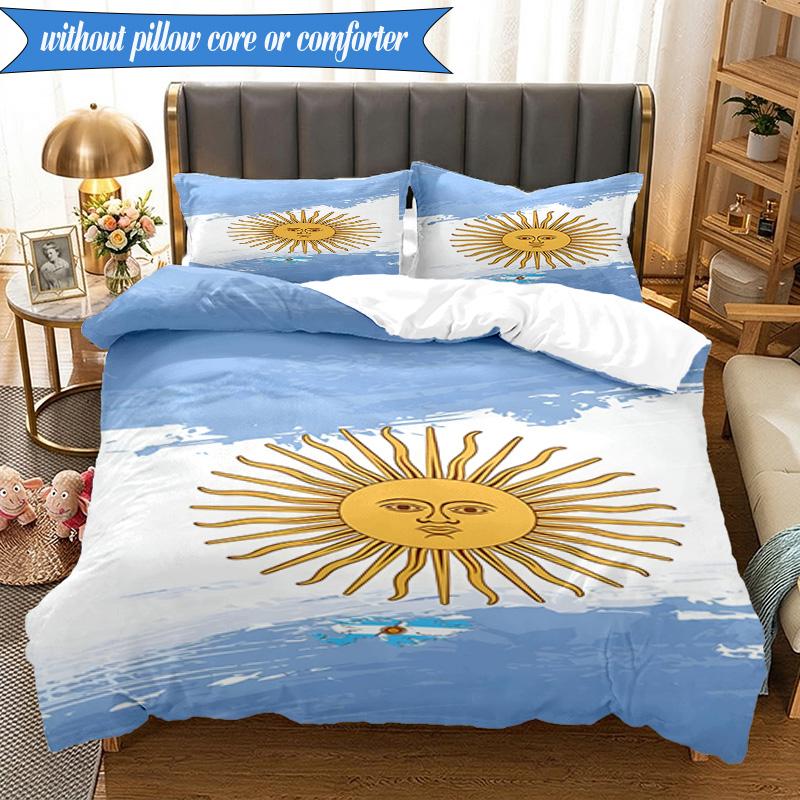 3PCS Argentina Flag Design Bedding Set 2D Printing (Includes 1 Duvet Cover + 2 Pillowcases Coreless), Bedroom decor,Fan gift