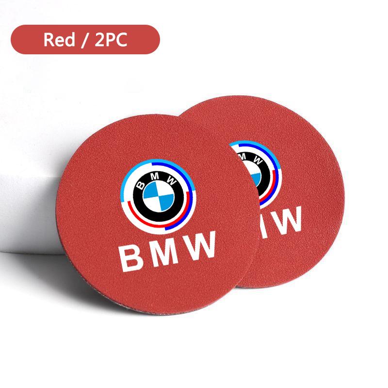 BLQ1 2pcs Suede Car Coaster Mat Water Cup Slots Non-Slip Pad Mat For BMW 50th Anniversary G20 G30 G32 E90 E84 F48 F39 F30 F20 F10 F40