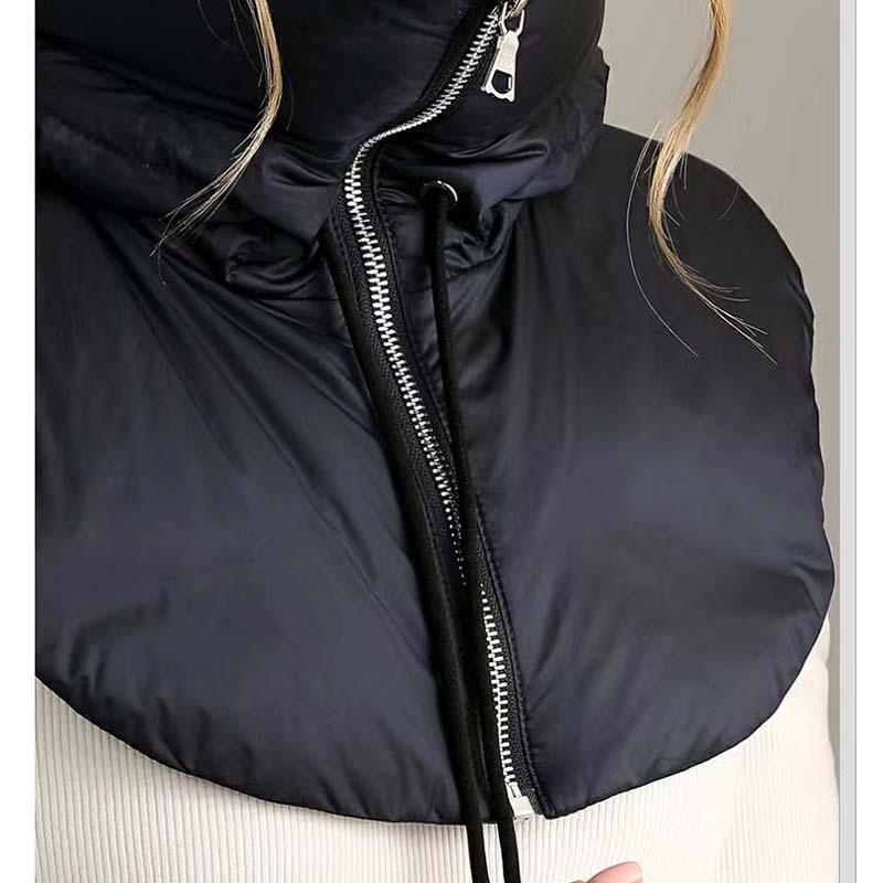 Women Winter Ultralight Down Hooded Windproof Scarf Warm Zippper Drawstring Solid Color Shawl Style One-piece Scarves