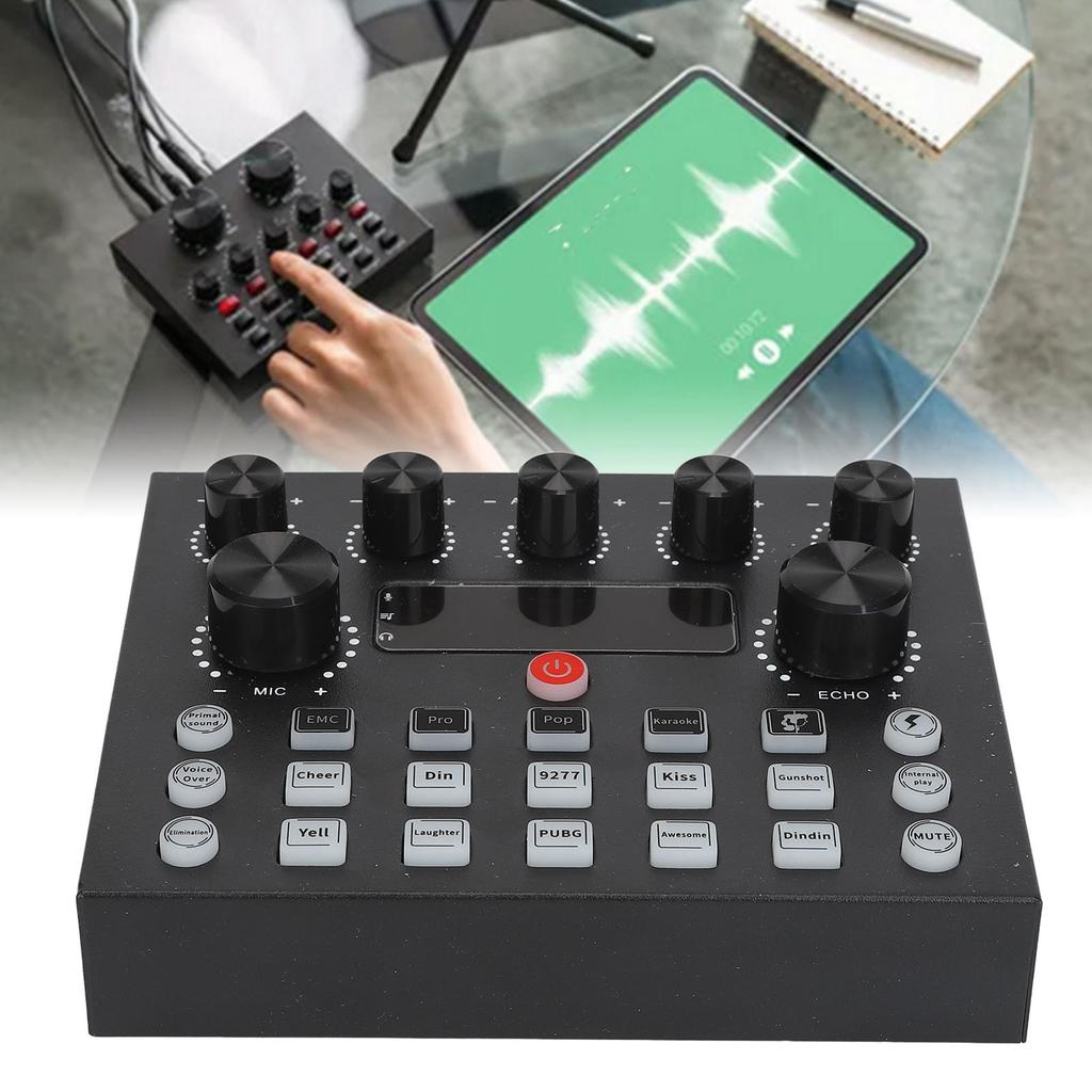 Live Sound Card Professional Reverb Effects Adjustable Bass Treble Dual Microphone Ports Dual Channe