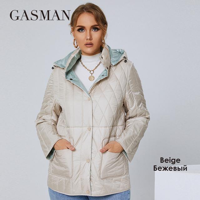 Gasman Женская осенне-зимняя куртка. Двусторонняя парка. Дизайнерская съемная шапка на кнопках. Пальто женской модной марки больших размеров 21871.