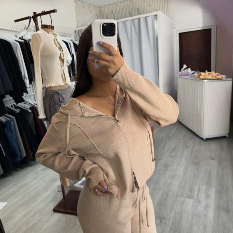 Womens Winter Knit Cardigan Wide Leg Pants Set Casual Streetwear Outfit Cotton Blend Long Sleeve