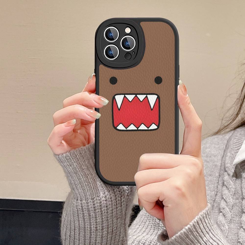 Cute Domo-Kun Phone Case For IPhone 16 15 14 13 12 11 Pro Max Plus Leather Shockproof Cover