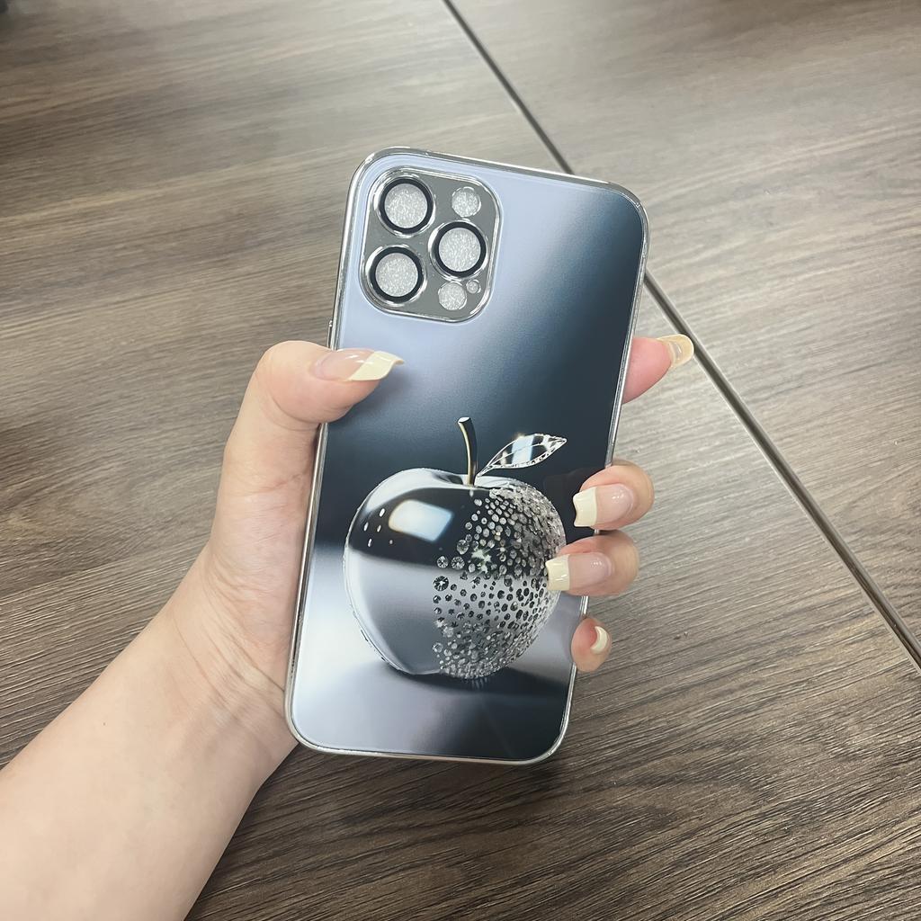 Серебряный Для Apple Узор с бриллиантами Закаленное стекло Гальванизированный Чехол Для iPhone 17 16 Pro Max 15 14 Plus 13 12 11 16E 17 Air Чехол